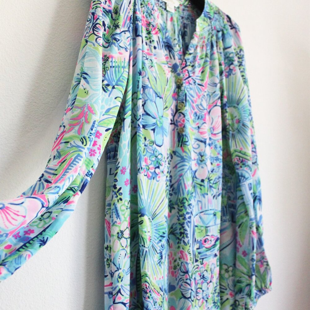 New Lilly Pulitzer Elsa Silk Top, MULTI-LILLYS HOUSE ANNIVERSARY ELSA - Picture 5 of 8